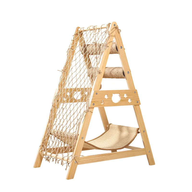 Red de escalada grande de lujo moderno, marco de escalada para gatos, casa para mascotas, árbol de madera para gatos, cuerda de sisal, árbol de escalada