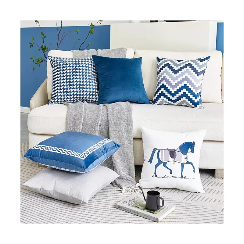 Buti Personalizado Moderno Luxo Geometria Blue Throw Travesseiro Capa Fronha De Veludo Decorativa Boho Almofada Capas para sofá