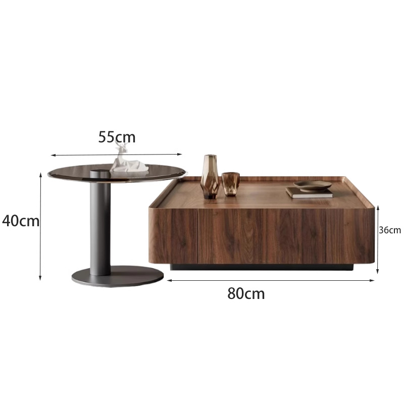 Mesa de centro cuadrada de 80 cm - Mesa auxiliar de 55 cm