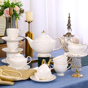 豪华金线茶壶套装陶瓷瓷器饮料中国茶咖啡套装 - Product Image 1