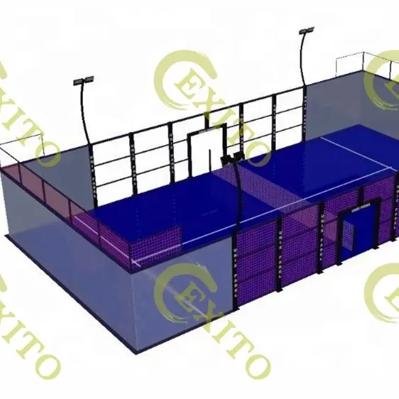 EXITO 2023 Indoor dan Outdoor menyenangkan dengan Panoramic Glass pagar Pad oleh Modular pengadilan tenis pemasok