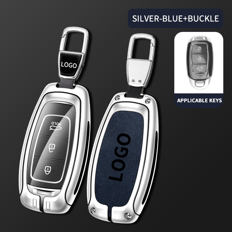 Bright silver blue + metal key chain