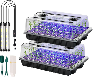 2セット40セルタイマー薄暗い湿度ドーム発芽キット園芸植物苗床苗成長ボックス4つのLED成長ライト成長トレイ - Product Image 1