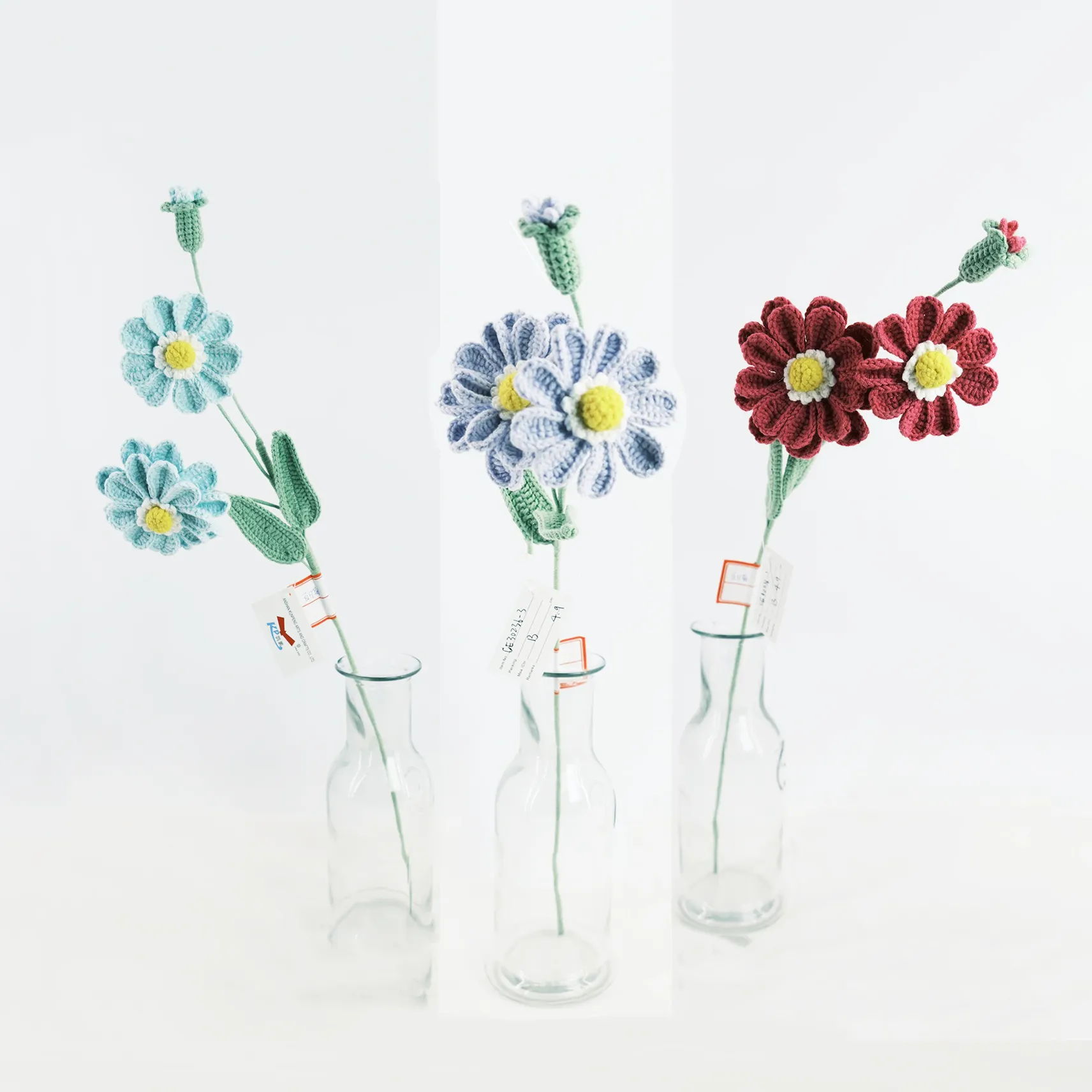 Decorazione carina per interni fatta a mano Mini vaso di fiori pianta uncinetto piccola Daisy lana finita