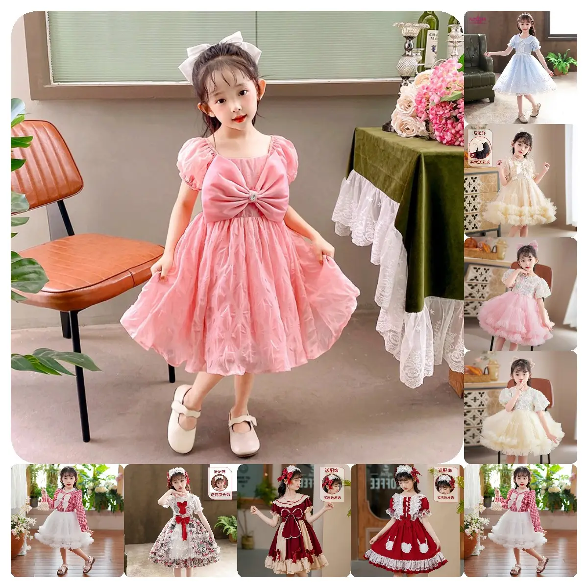 Vestido de princesa para niñas Lolita, novedad de verano 2024, Vestido de manga corta, falda para niños, conjunto completo de ropa para niñas pequeñas
