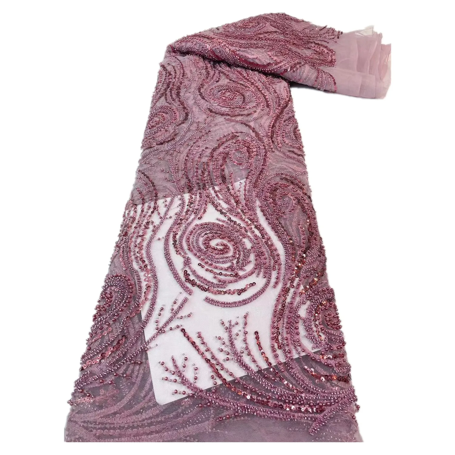 Tessuto di pizzo con paillettes di alta qualità tessuto di pizzo da sposa con paillettes di lusso in rilievo abiti in tessuto di pizzo di pietra per le donne