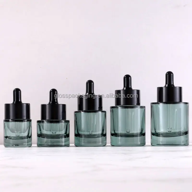 In Voorraad Luxe 15Ml 20Ml 30Ml 40Ml 50Ml. Lege Heldere Groene Platte Schouderglas Etherische Olie Serum Druppelaar Fles 30Ml 50Ml