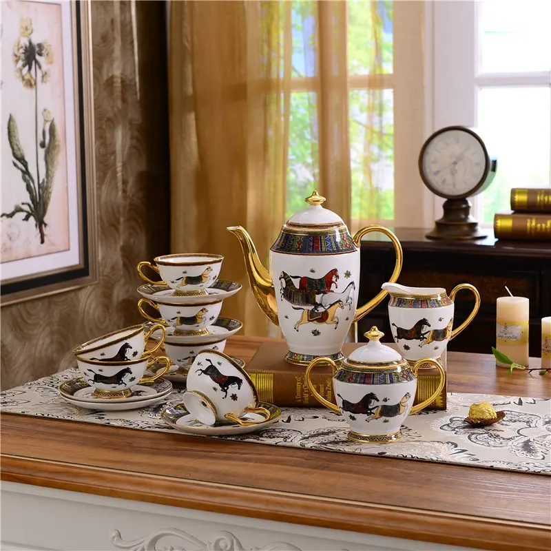 Conjunto de xícaras de chá, conjunto de 15 peças de xícaras de café da guerra royal nórdica para decoração de casa