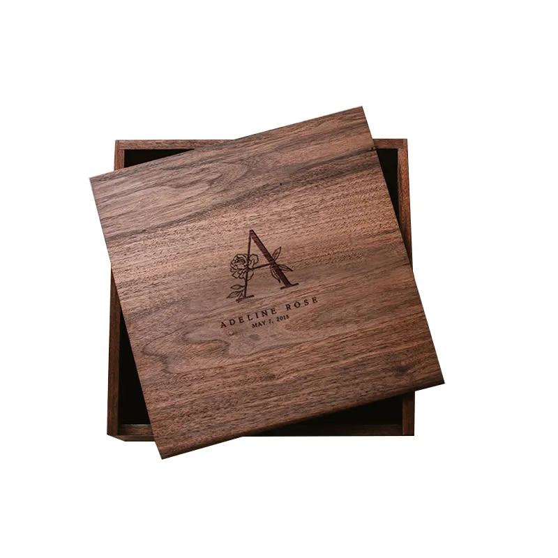 Caja de recuerdo de madera personalizable, nogal grande, regalo de aniversario de boda