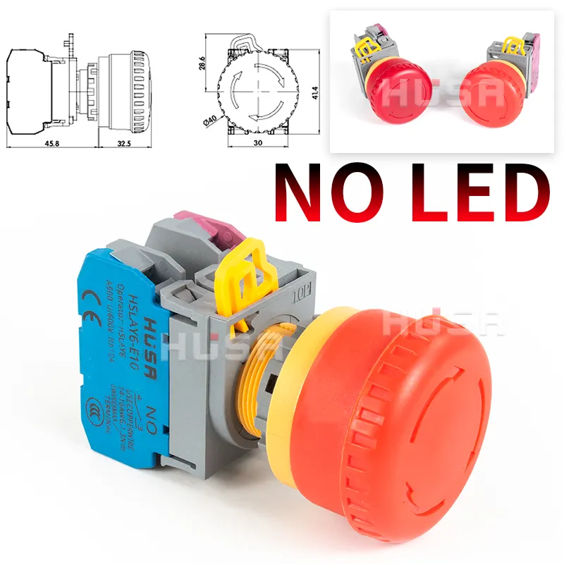 Lay6 LED nút chuyển đổi tự thiết lập lại dừng khẩn cấp 22 Mét bắt đầu DIY 1No 1Nc tức thời nút chuyển đổi đầu nhựa bạc liên hệ với