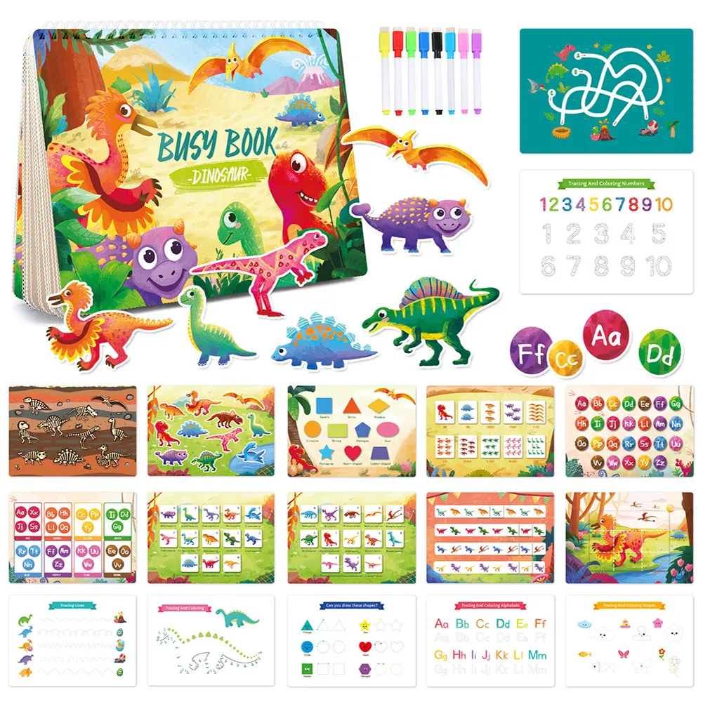 Dinozor temalı meşgul kitap çocuk okul öncesi eğitici oyuncak kitap erken eğitim aydınlanma sessiz kitap