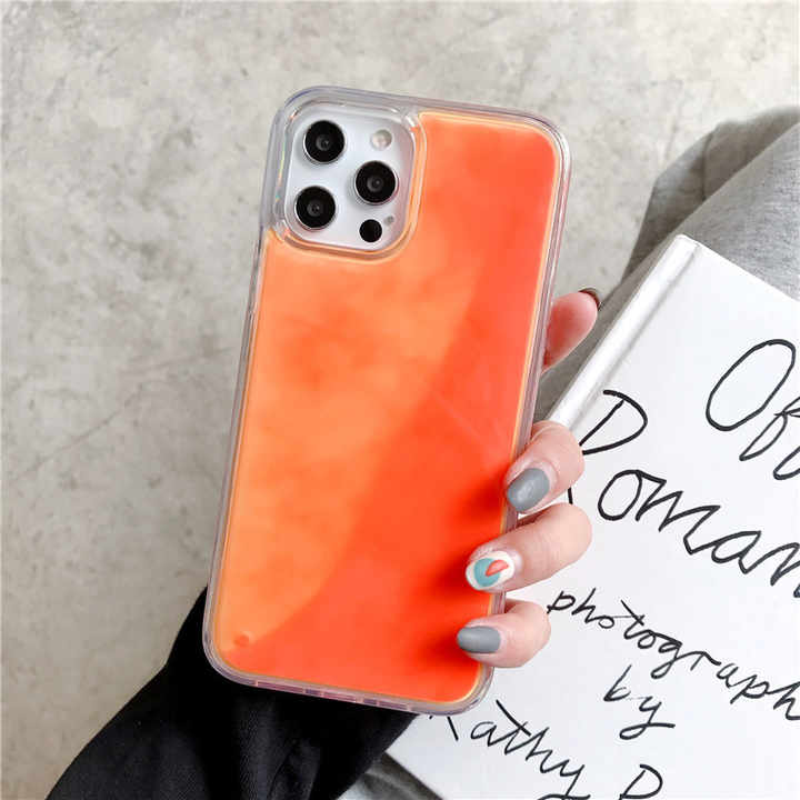 Solid Color Luminous TPU Quicksand Liquid Mobile Phone Case All-Inclusive IPhone16 15 14 13 12 11 Export Models