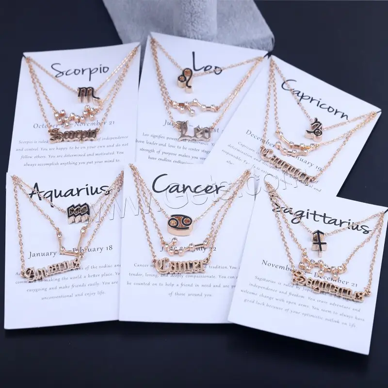 Tre pezzi gioielli di moda collana in lega di zinco per donna con catena di estensione da 5cm 12 segni dello zodiaco placcato 1574321