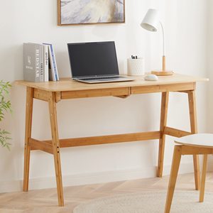 Escritorio de ordenador de bambú personalizado, mesa de oficina en casa con 2 cajones, muebles modernos, estación de trabajo de maquillaje de estudio simple - Product Image 1