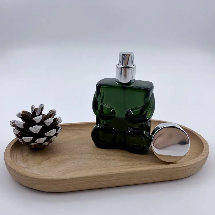 Moda adorabile 25ml mini verde carino bottiglia di profumo di vetro a forma di orso con tappo di imballaggio vuoto