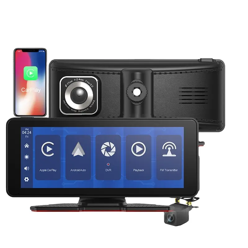 6.86 polegada 2.5D tela sensível ao toque do carro Dashcam Dual Lens suporte de áudio rádio BT/FM/WIFI sem fio Android Auto Carplay