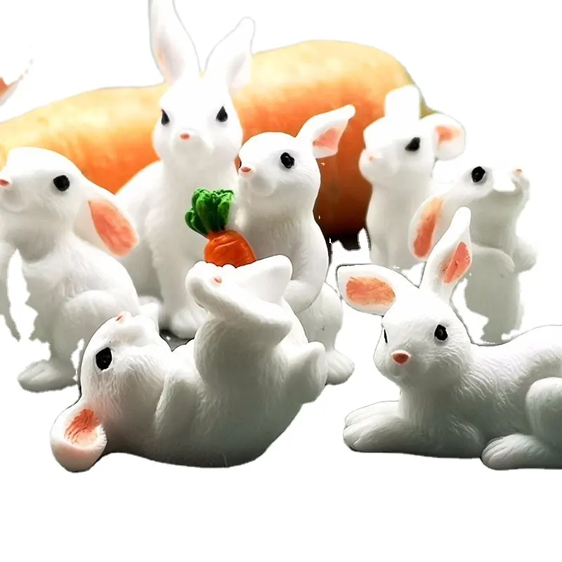 Figura de conejo en miniatura para decoración de Pascua para niños, figurita de Animal en miniatura, artesanía de resina, miniconejo, adorno de jardín