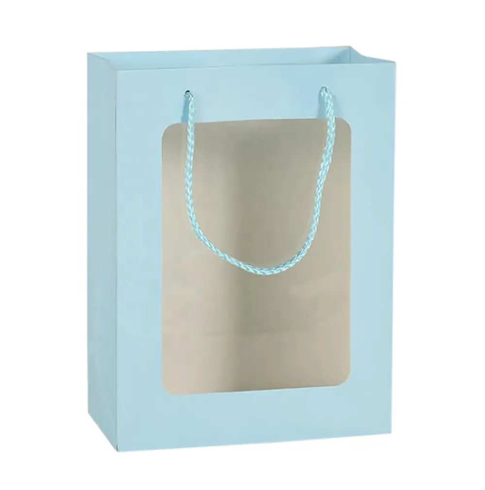 Emballage de sac cadeau en papier avec impression personnalisée et logo avec fenêtre en PVC transparent pour poupées à fleurs jouets pour Noël cadeaux de remerciement