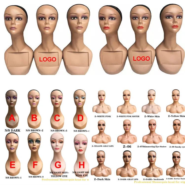 En gros Logo Personnalisé Maquillage Afro-Américain Pvc Réaliste Femme Perruque Affichage Mannequins Tête Avec Épaules Buste Pour Perruques
