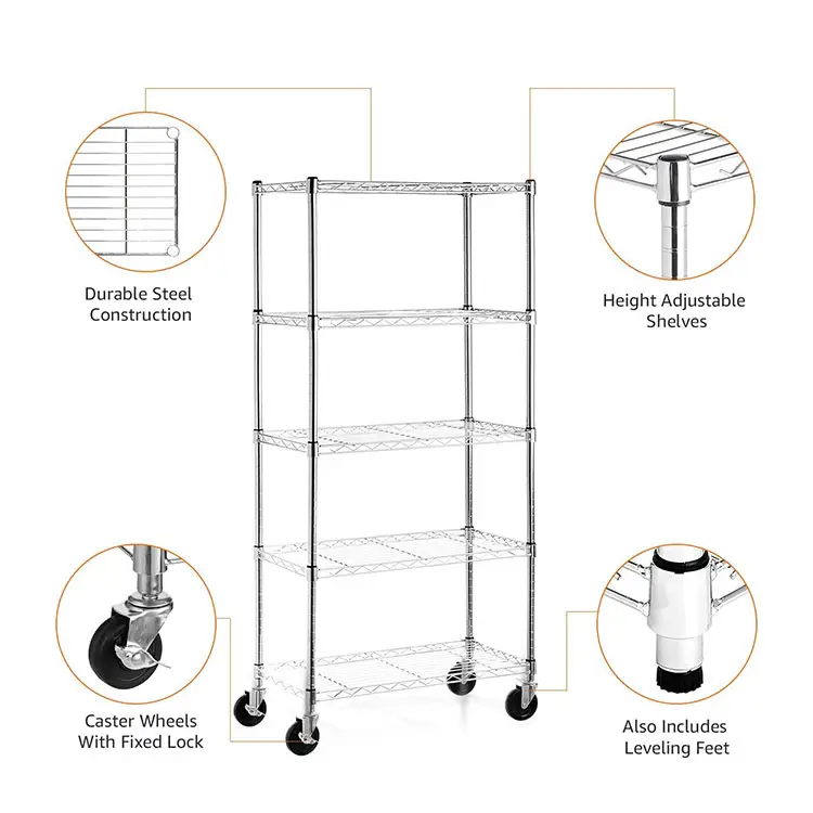 Factory Supply Chrome Powder Coated Houseware Storage 6 Layer Wire Shelf Mesh Shelves For Sale