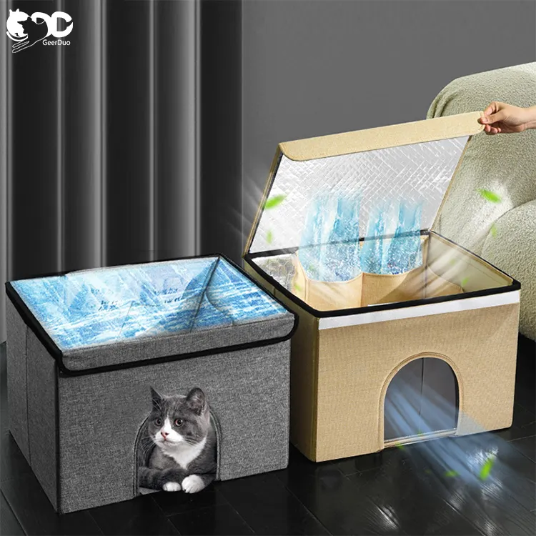 GeerDuo Pet yaz klima lüks büyük katlanabilir Pet kedi köpek soğutma evi mağara yuva