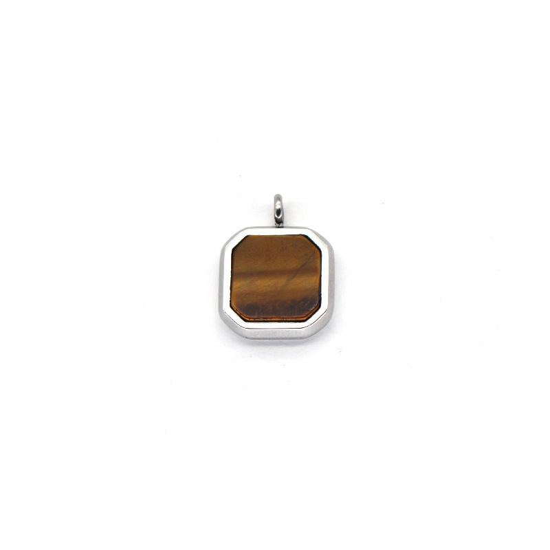 Pendentif couleur acier avec pierre de tigre
