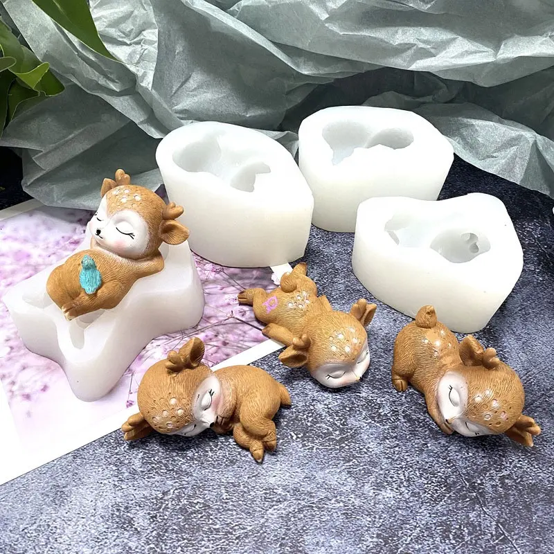 Molde de silicone em formato de cervos, vela pequena em forma de animal para decorar bolo chocolate decoração 3d faça você mesmo