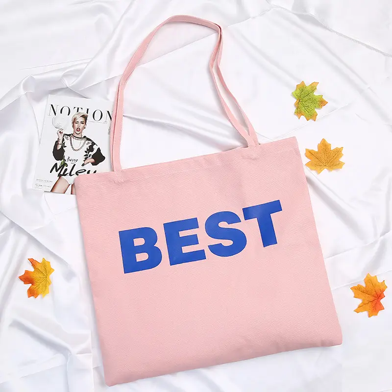 Vente en gros de sac fourre-tout en toile de coton réutilisable et avec logo imprimé couleurs roses pour l'épicerie