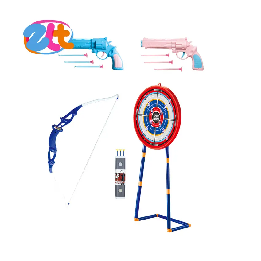 Outdoor archery target stand bow and arrow set shooting game toy with 2 pcs toys soft bullet gun for kids