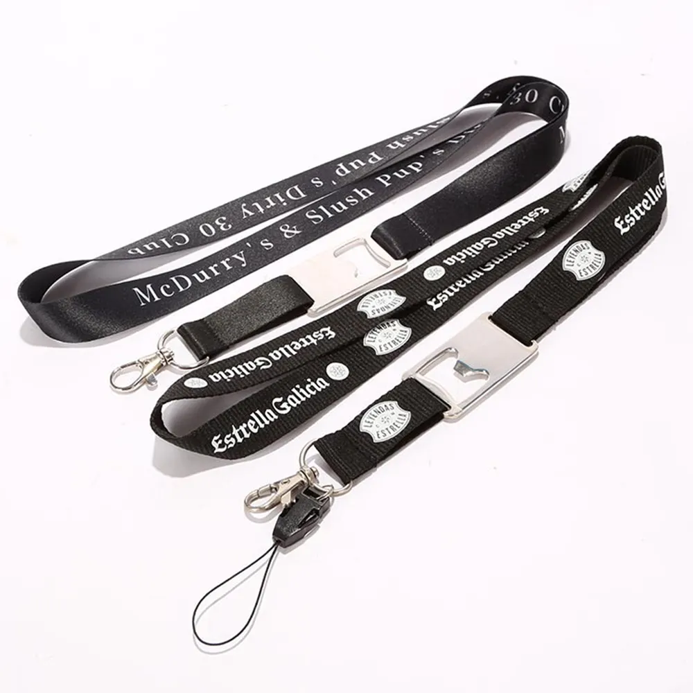 Benutzer definierte Flaschen öffner Lanyard mit Logo Hot Sale Wärme übertragung Lanyard Siebdruck Polyester Lanyard