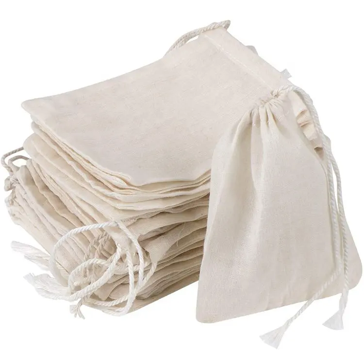 Eco Friendly Muslin Cotton Linen Gift Small Pouch Customized Canvas Drawstring Bag