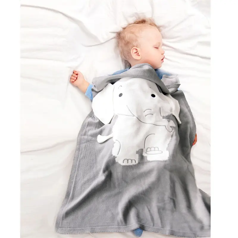 hot selling Thickened winter newborns soft cotton Knit Blanket cute 3D Cartoon Animal Fox Elephant crochet Knitted Baby Blanket