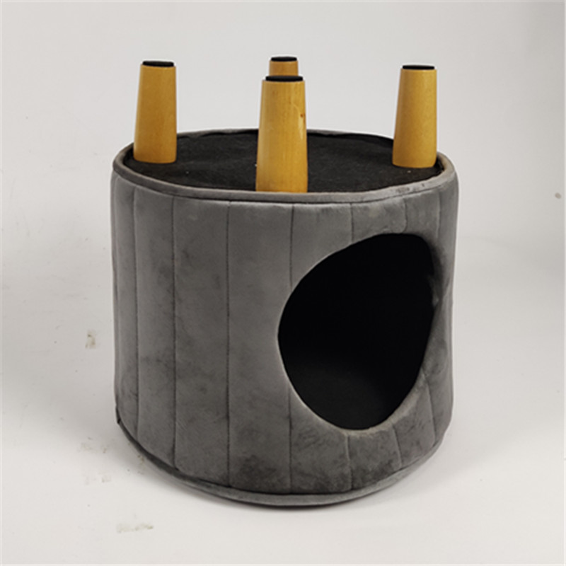 Velvet wood leg footstool with storage House For Pet