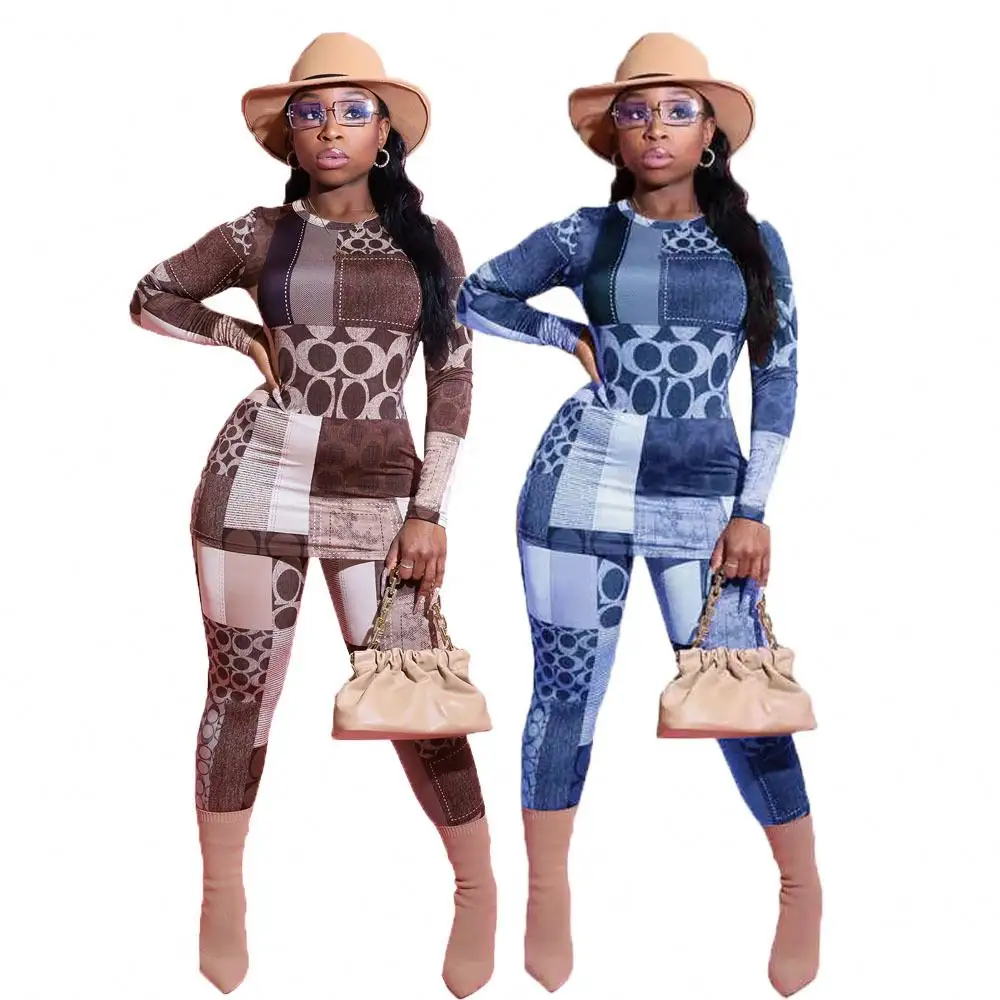 JGZY Conjunto de duas peças para mulheres, roupa casual com estampa de manga comprida, roupa de noite feminina, ideal para o outono 2021