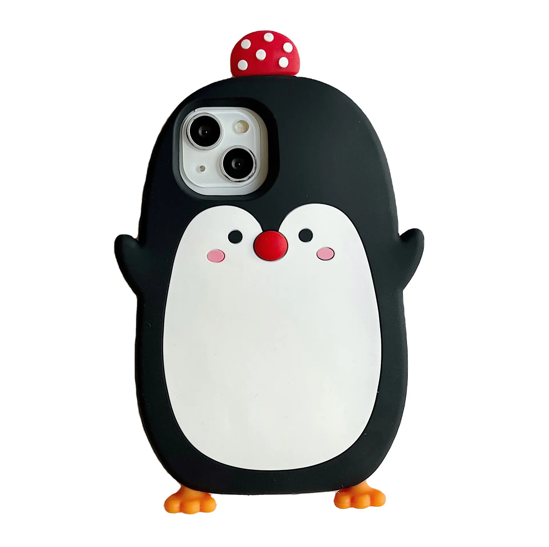 Casing penutup silikon jamur Penguin, sarung pelindung ponsel kartun lucu tahan guncangan untuk iPhone 12 13 14 15 Pro