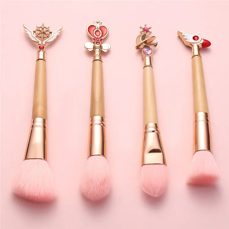 Juego de brochas de maquillaje para niñas, brochas de maquillaje con mango de bambú, Sailor Moon/Sakura Cardcaptor, regalo diario