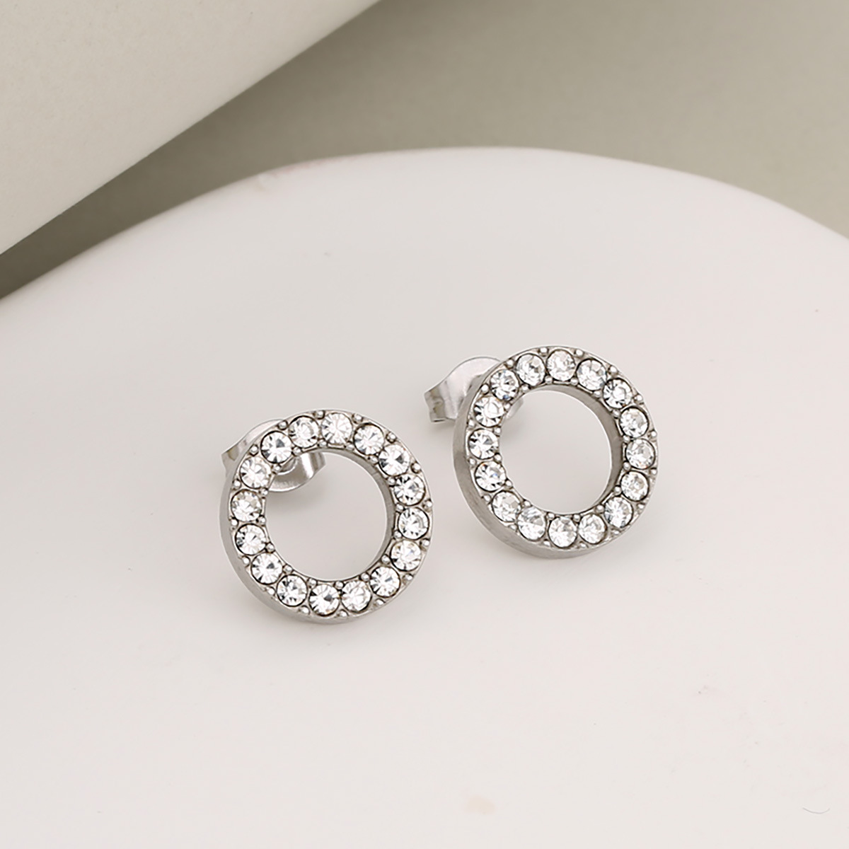 Steel and white rhinestone earrings