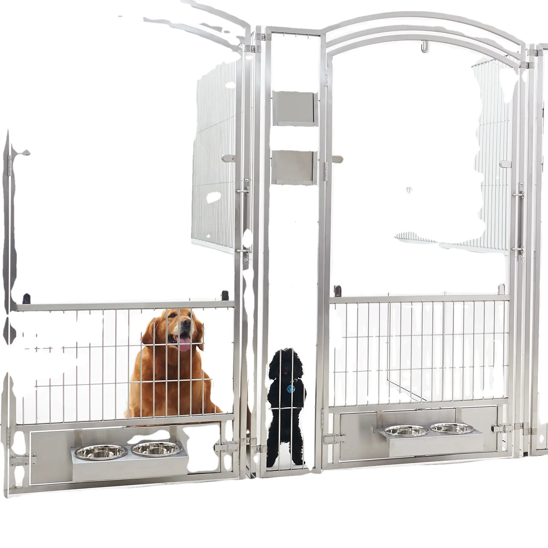 Yüksek kalite paslanmaz çelik hayvan kafesleri Walk-in sistemi evcil hayvan kulubesi köpek yatılı kulübesi Pet gösteren kafes pet veteriner kulübesi