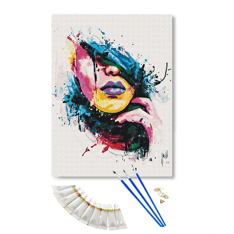 Colorful Abstract Girl Painting By Number Kits On Canvas Acrylic Paint DIY Frame Classic Art Picture Paint By Number For Adults