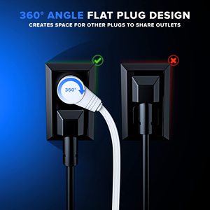 6 Ft 360 dönebilir düz fiş uzatma kablosu 16 AWG çok 3 çıkış 3 Prong topraklı güç kablosu uzatma - Product Image 3