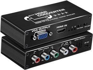 Convertidor de componentes HDTV a VGA de 1080P HD (YPbPr/ RGB/ 5RCA) Convertidor escalador con salida de audio Toslink SPDIF