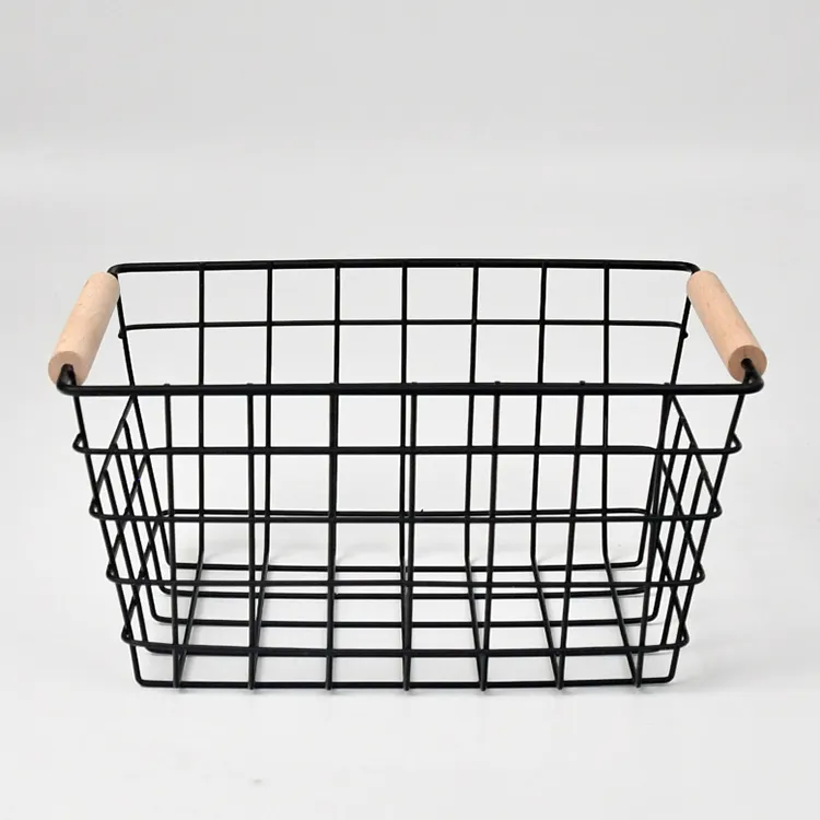 家庭用の最も人気のある小さな装飾的な黒い鉄線の金属製収納バスケット