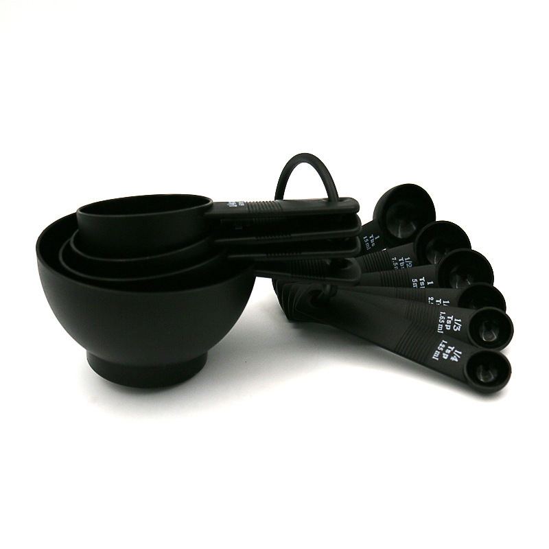 Juego de 10 piezas de tazas de medir y cucharas (negro)