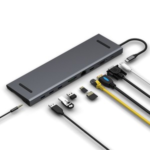 10合1多端口USB C型集线器C型适配器至USB 3.0 4K 30hz高清高清电视VGA视频音频RJ45 SD TF USB PD 100W转换器集线器 - Product Image 1