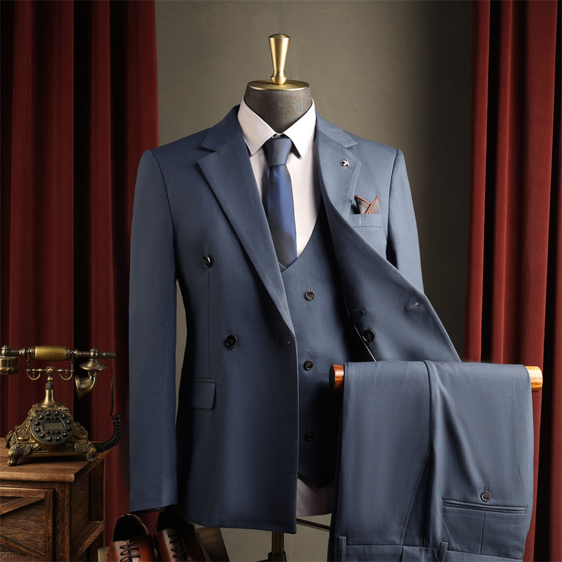 Costume bleu brouillard + gilet + pantalon