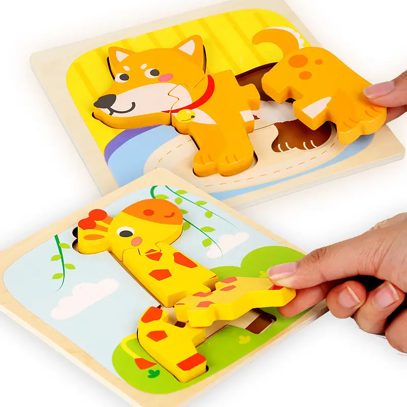 Puzzle éducatif en bois à assembler soi-même pour bébé, jouets de dessin animé 3D, cadeaux pour enfants