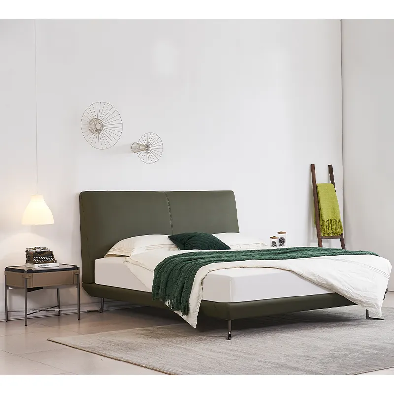 סגנון מודרני קינג סייז חדר שינה סט מיטה רכה ערכת עור מעץ בדרגת מלון מיטות עיצוב עדכניות