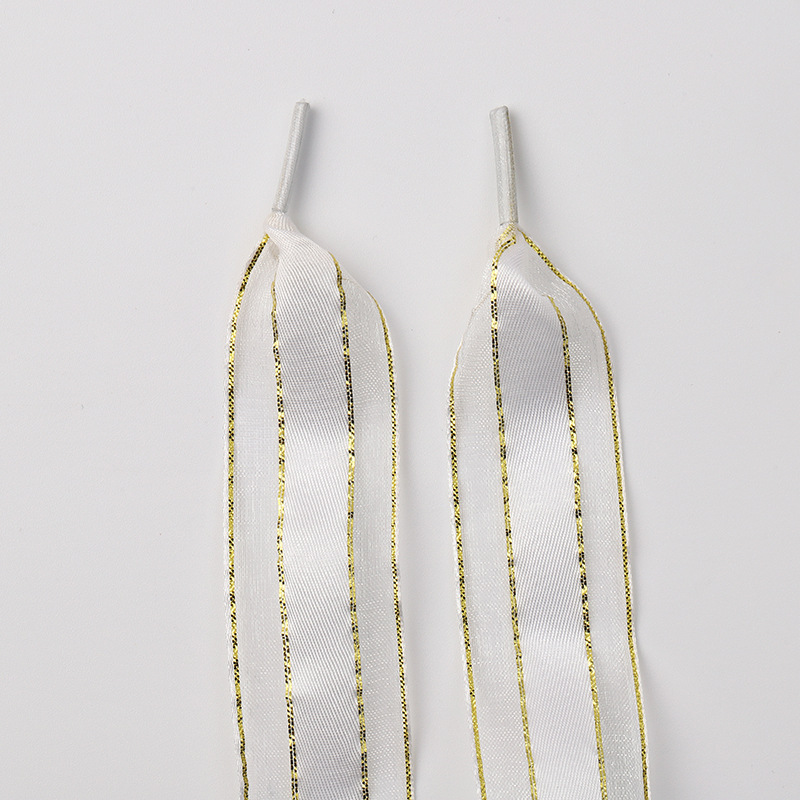 White bronzing striped shoelaces
