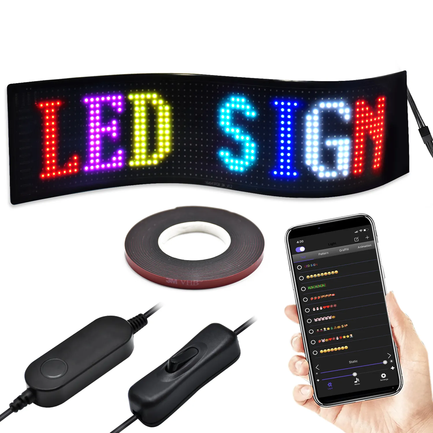 Panel de matriz LED de alta gama con impresionantes imágenes y letreros gráficos, tablero de señal Led para coche, pantalla Led RGB Flexible, bricolaje