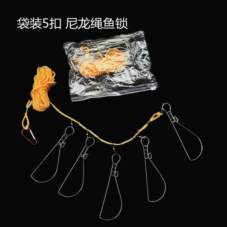Corde en nylon ensachée avec 5 crochets de verrouillage pour poisson